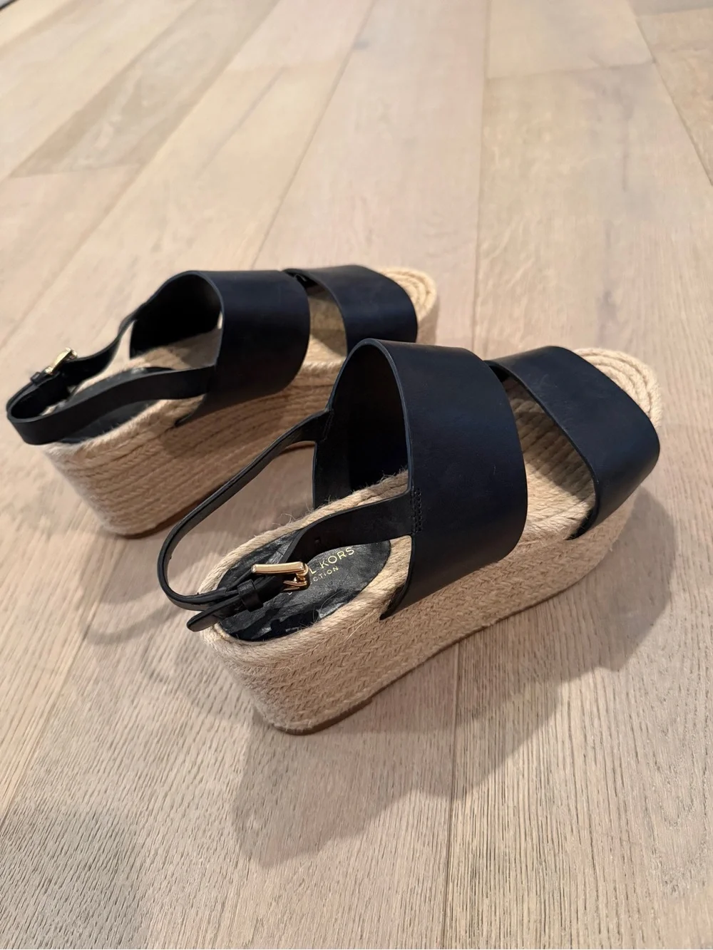 Michael Kors Collection Black Espadrille Wedge Sandals with Slingback Strap
